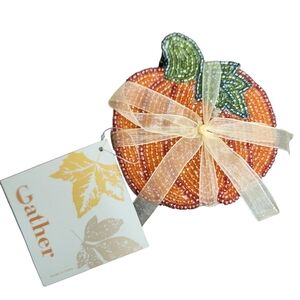 Gather Beaded Pumpkin Coaster Set of 4 Orange Green